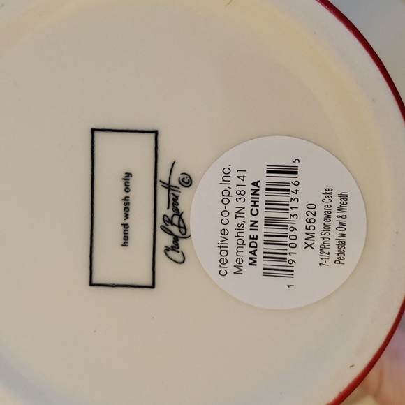 Creative Co-Op Stoneware Owl & Wreath Image Cake Pedestals 7.5" Round - Picture 5 of 7